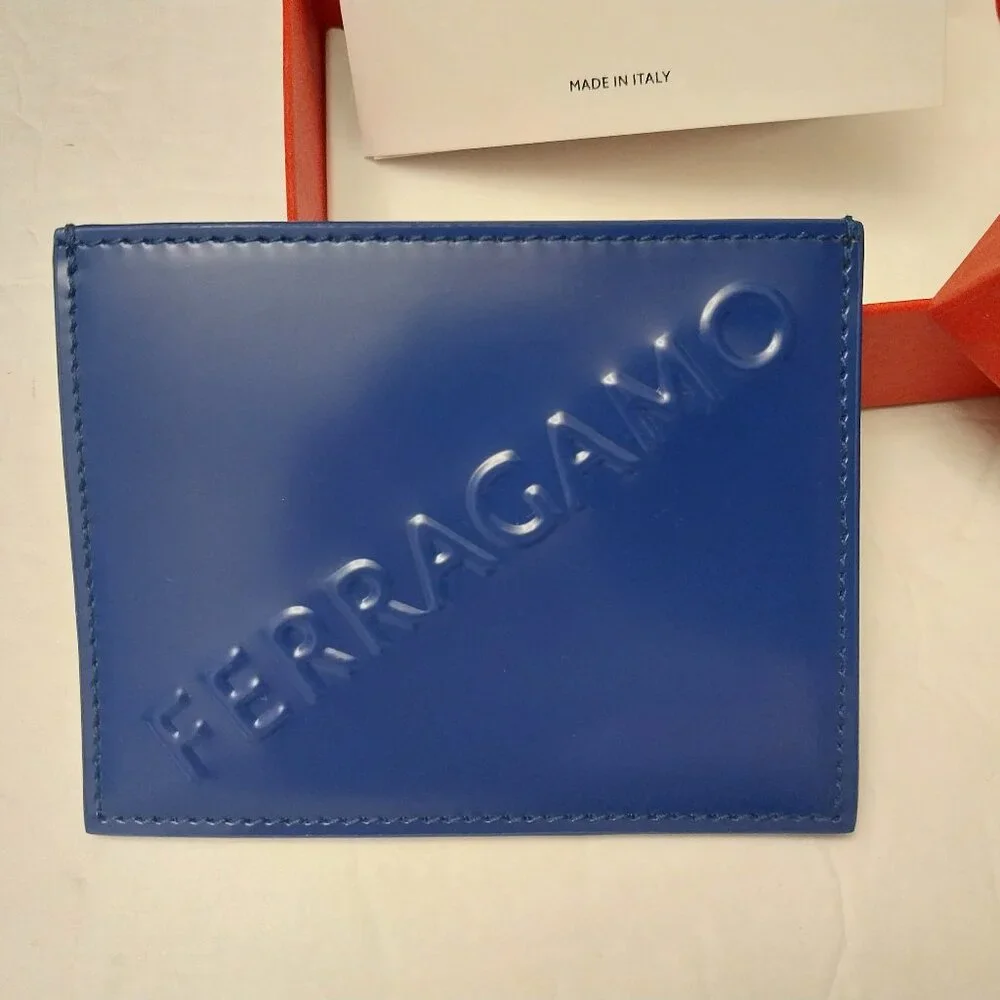Ferragamo Leather Card Holder Lapis Blue
